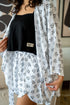 Women summer 3 piece pajama set Black Top + Coffee lover panda kimono & Short